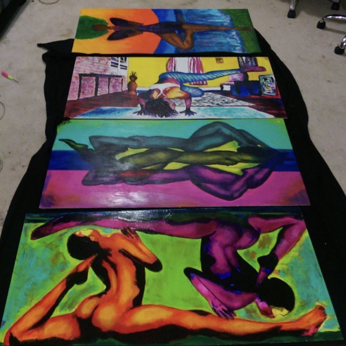 InvertTheWorld's tweet photo. #TBT for 3rd @movingartexp I painted  4, 4foot slabs of wood of 

 @PintSizeNurse_  @THE_BrownSugar @thereneewatkins 

for @movingartexp #art #yoga #acroyoga #inverttheworld https://t.co/aZaApbgxiM