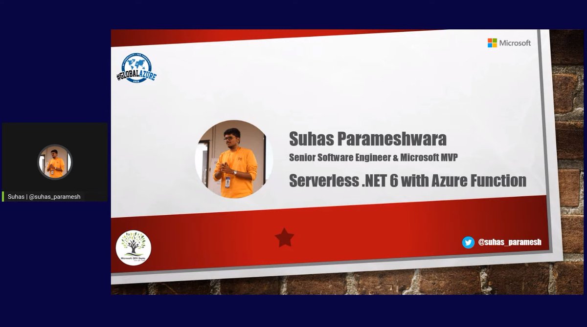We are Live now : "𝐆𝐥𝐨𝐛𝐚𝐥 𝐀𝐳𝐮𝐫𝐞 2022-𝐈𝐧𝐝𝐢𝐚"
The next session has been started by Suhas Parameshwara delivering his session in Serverless .NET 6 with Azure Functions
Live Link here: bit.ly/3w8PADc
Kindly Join with us..
#GlobalAzure #gab2022 #msdevgeeks