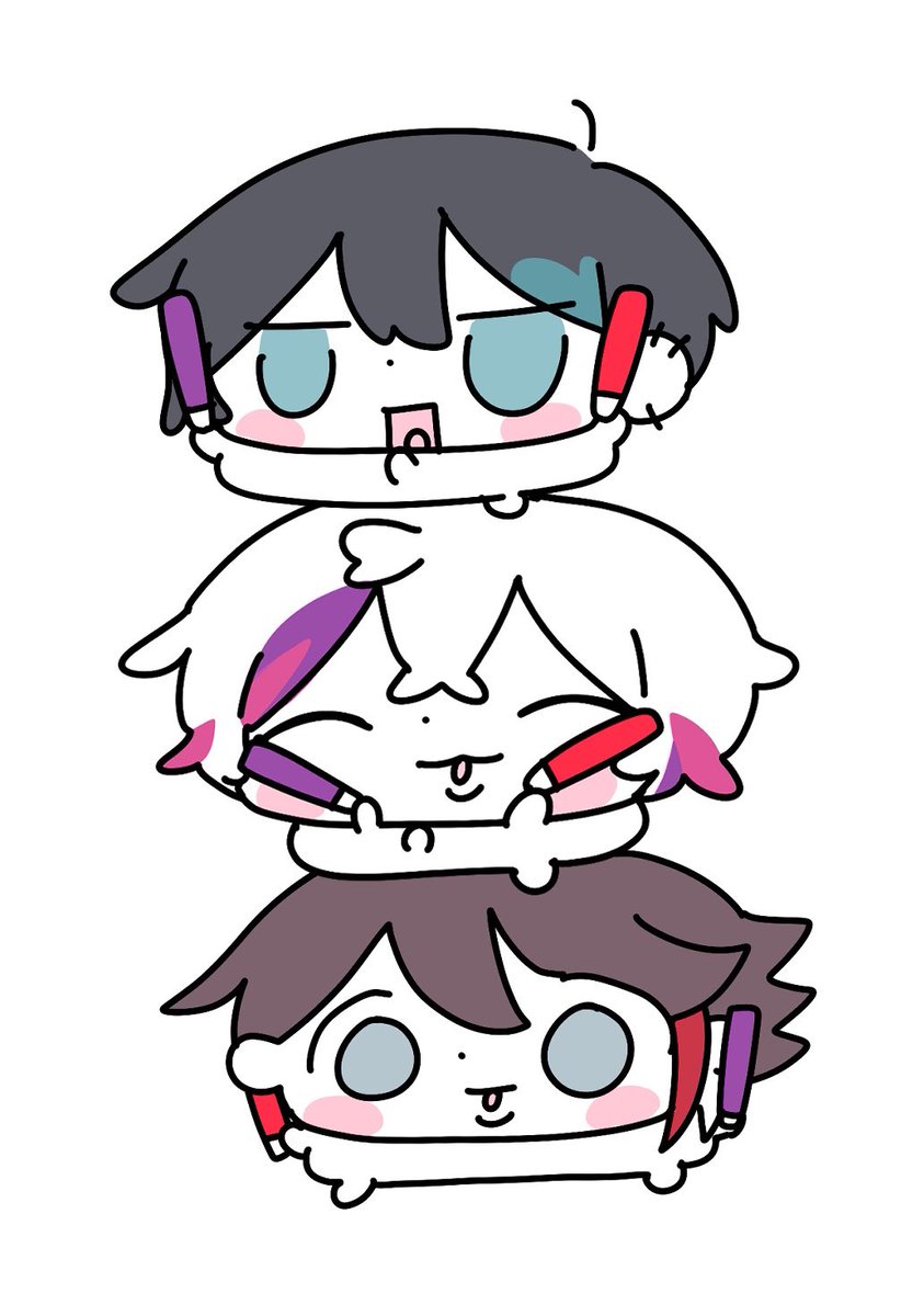 3boys streaked hair chibi multiple boys tongue out black hair white background  illustration images