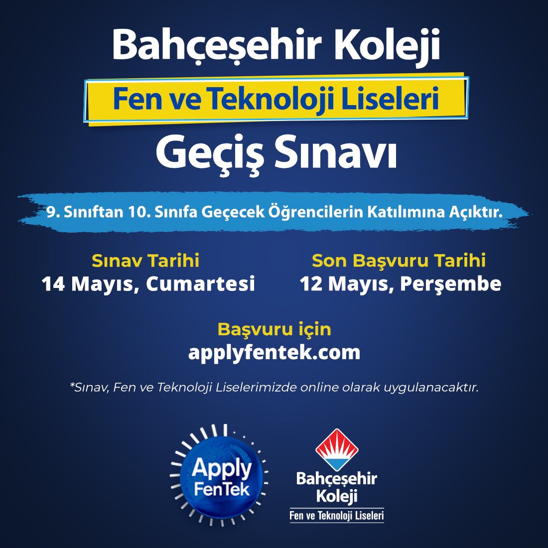 bahcesehir_k12's tweet photo. Bahçeşehir Koleji Fen ve Teknoloji Liseleri Geçiş Sınavı Başvuruları Başladı!

📆 Sınav Tarihi: 14 Mayıs
🗓 Son Başvuru: 12 Mayıs

👉🏻Sınav, Fen ve Teknoloji Liselerimizde online olarak uygulanacaktır.

#fentek https://t.co/u61nSG2fM0