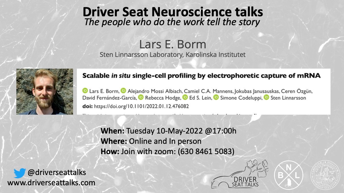 driverseattalks's tweet image. Next week, we're welcoming Lars Borm from the Sten Linnarsson lab at KI, presenting a new, exciting method for high-resolution throughput spatial transcriptomics, aptly named "EEL FISH"! 🐟🧠

Join us Tues 10-May-2022, 17:00h CET!

#OpenScience #ScienceTwitter #neuroscience