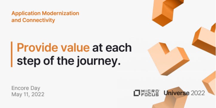 RHamilton_MF's tweet photo. Don’t miss #MicroFocusUniverse Application Modernization &amp; Connectivity Encore Day 2022! Join us on May 11 for a full day of the best content from Universe in the AMC track. #RunandTransform @MicroFocusCDMS #MyMicroFocus https://t.co/pRzqcdwBjU https://t.co/2ehMF1UxKn