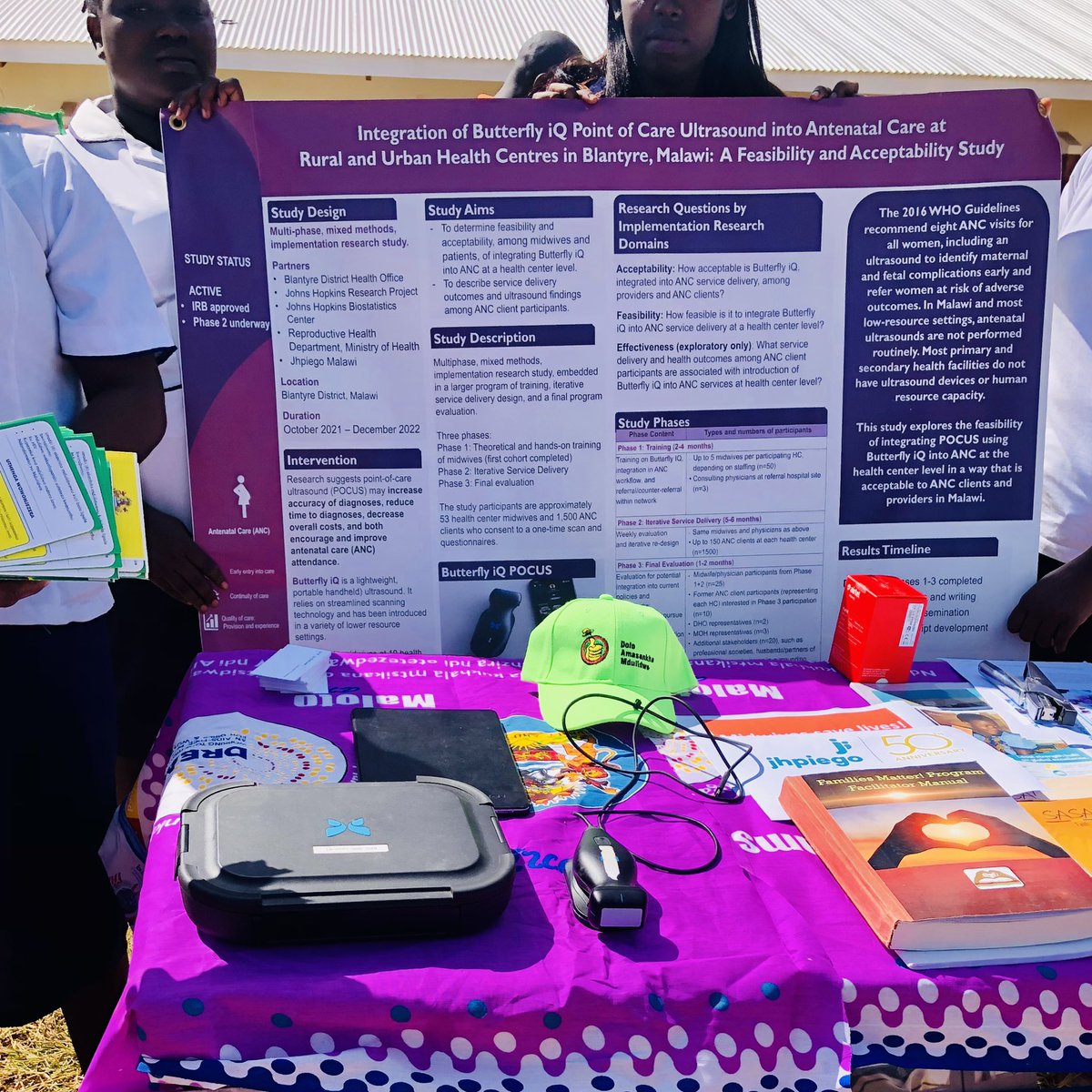 Khombwan's tweet photo. We had a great opportunity showcasing the use of butterfly iQ portable scanning  device to the Minister  of Health. We aim to  integrate ultrasound scanning by midwives into the routine antenatal care #IWD2022 #100yearsofprogress  @JHP_Malawi  @lisanoguchi  @Jhpiego https://t.co/QLEfv87Eub