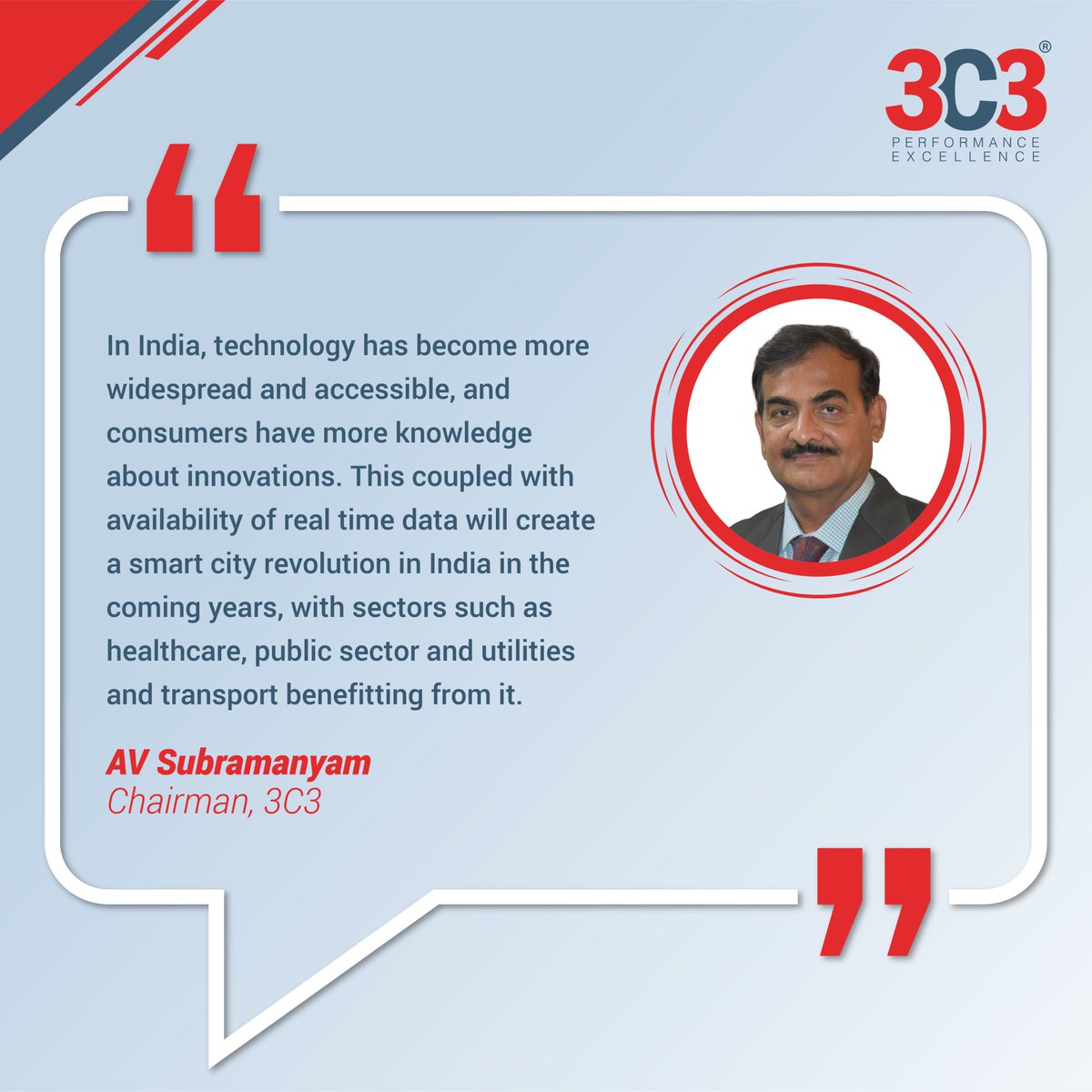 3C3PvtLtd's tweet photo. Our Chairman AV Subramanyam believes that India is preparing for a smart city revolution and #3C3 has a major role to play in it.
To learn more about our #smartcity solutions, visit https://t.co/S0GWvT5VyE
#Cables #MakeInIndia #ConnectivityWithExcellence #SmartCityPlanning https://t.co/LlJUQefnRs