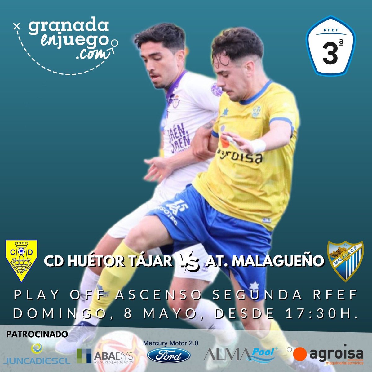 EsRadioAND's tweet photo. Nuestros compañeros de @granadaenjuego estarán retransmitiendo el play Off del ascenso a segunda RFEF el domingo 8 de mayo desde las 17:30 horas. 
@CDHuetorTajar #atleticomalagueño 
Escúchanos por la fm de Granada, Málaga y Marbella o a través de nuestras webs https://t.co/w4o2M4DoA8