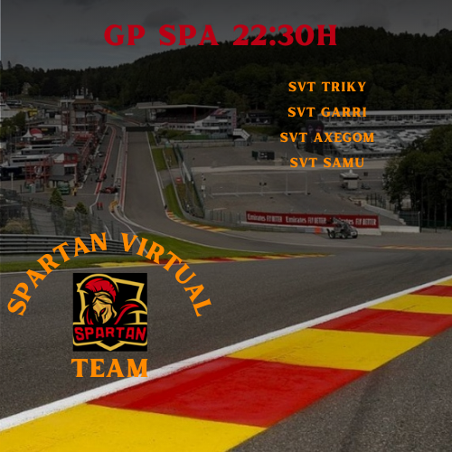 Esta noche estaremos en Spa defendiendo la primera posición de <a href="/formula1virtual/">Formula 1 Virtual</a>. Se estrena en el campeonato nuestro piloto <a href="/SvtGarri/">SVT Garri</a> el cual lo dará todo para sumar puntos y <a href="/SVTAxegom/">SVT AXEGOM</a> y <a href="/f1samull/">SVT samu</a> irán a por la victoria!! 💪💪💪💪💪