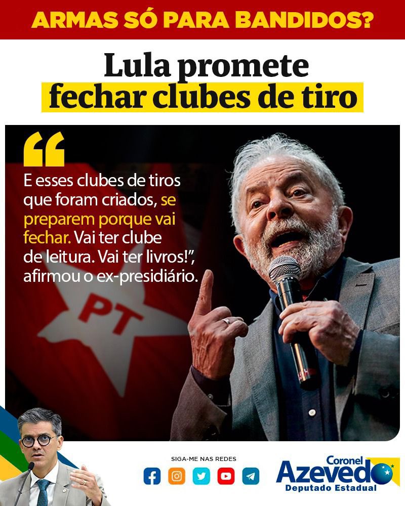 AzevedoCoronel's tweet photo. ARMAS SÓ PARA BANDIDOS?

#PTNUNCAMAIS #DeputadoCoronelAzevedo #CACs #ClubesDeTiro #TiroEsportivo https://t.co/ctj7FbKGLb