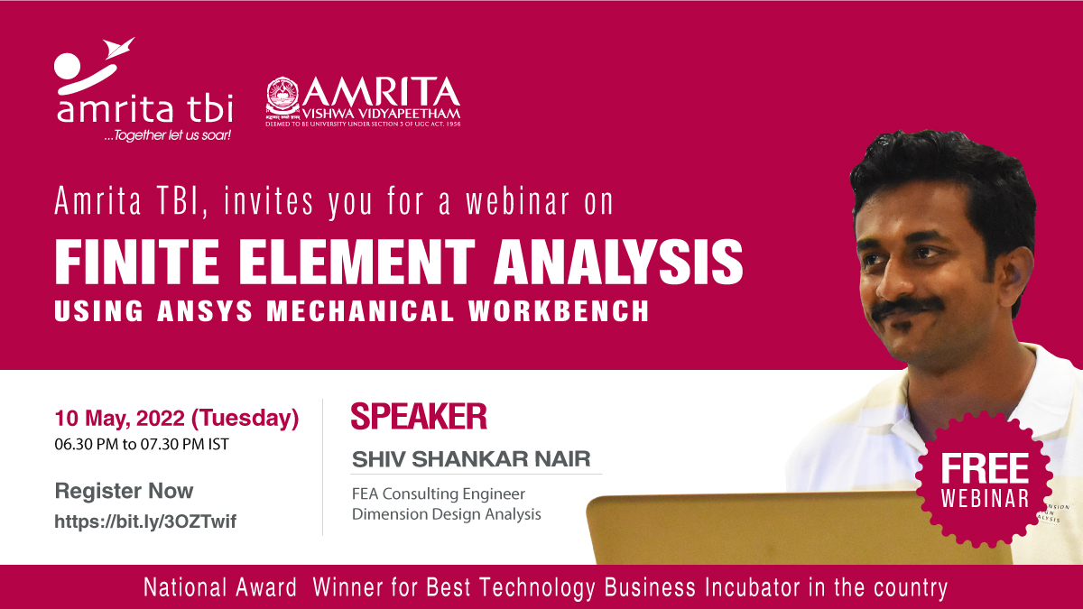 AmritaTBI's tweet photo. Webinar on "FINITE ELEMENT ANALYSIS USING ANSYS MECHANICAL WORKBENCH"

Date: 10th May 2022, Tuesday
Time: 06.30 PM to 07.30 PM IST

Registration Link:https://t.co/XhAIh6FuBz

Speaker: Shiv Shankar Nair
FEA Consulting Engineer
Dimension Design Analysis
#Robotics #mechanical https://t.co/4KWMKeCMw2