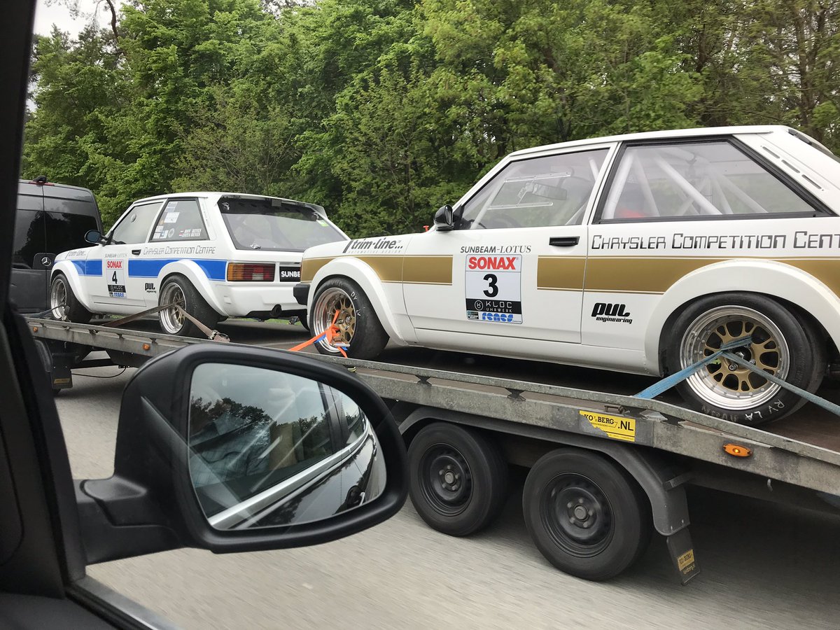 Early visibility of today’s classic automotive rarities - a pair of Sunbeam Lotuses trailered by a Dutch-registered van, and worth a cool £50k each!