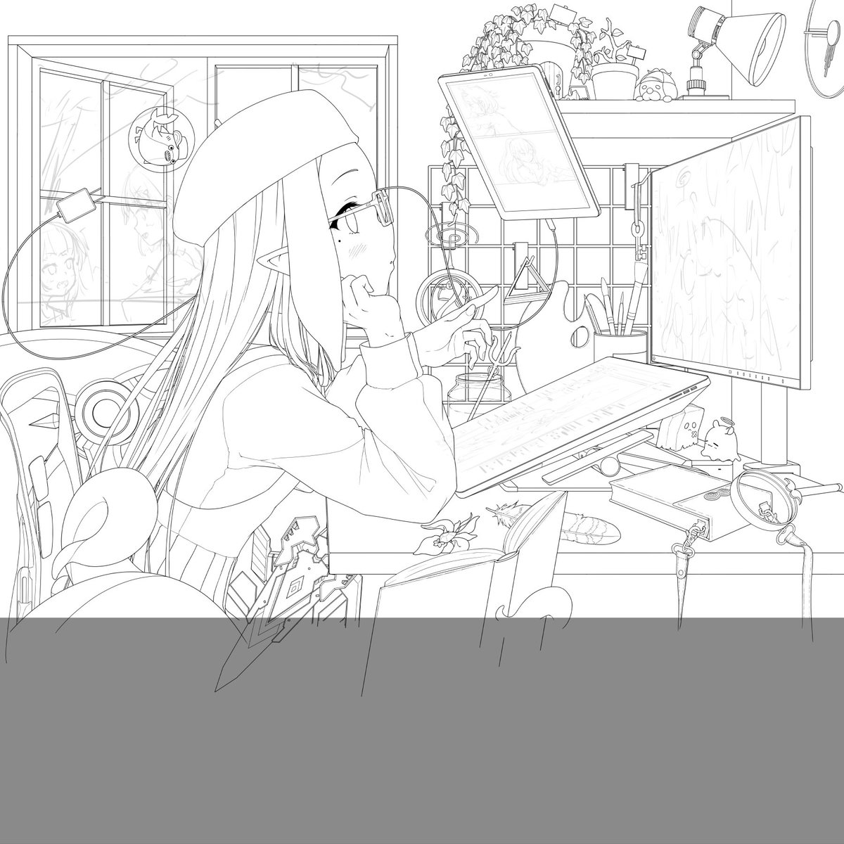 ちまちま描いてるのやっと線画まで終わったー 