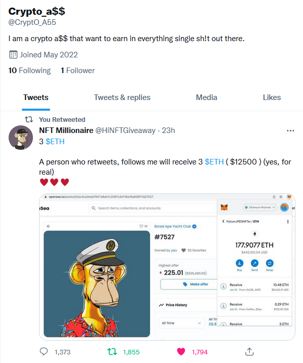 CryptO_A55's tweet photo. @HiNFTGiveaway Here's MINE....

0xcA937F7F41FbdB4dEf0658480A1ADA22A2DC1026 https://t.co/HTw7pD1qB8