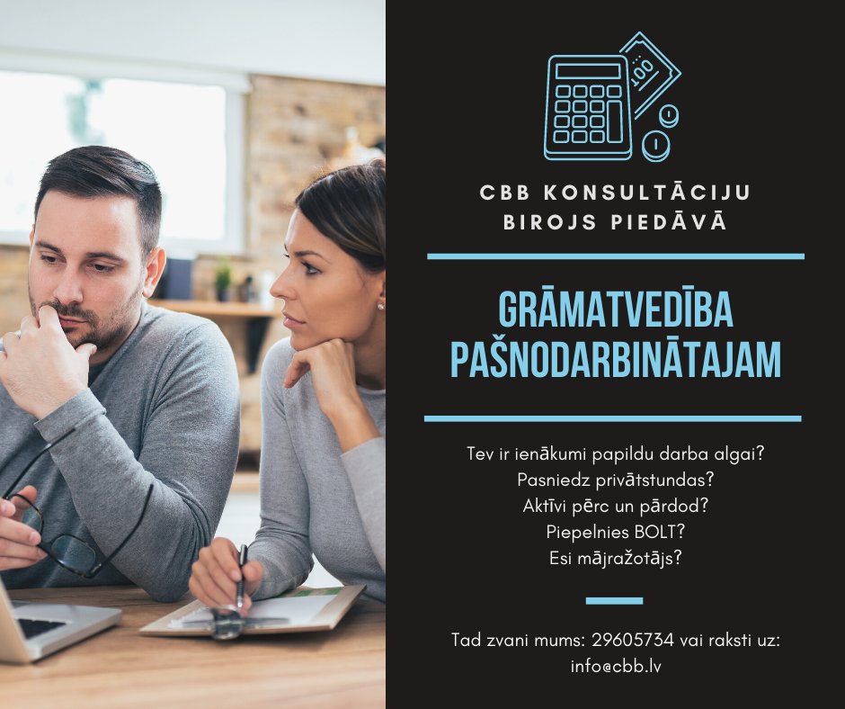 AS “CBB Konsultāciju birojs” ir viens no pieredzes bagātākajiem uzņēmumiem Latvijā, grāmatvedības, finanšu un nodokļu konsultāciju jomā.

Sazinies ar mums, lai vienotos par sadarbību!

Zvani mums: 29605734 vai raksti uz info@cbb.lv