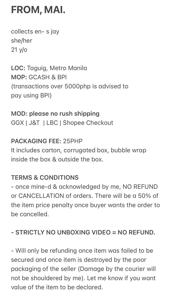 maimai_zone's tweet image. ⚠️ maimai&apos;s zone ⚠️

ITEMS: #mai_sells
UPDATES: #mai_updates
FEEDBACKS: #from_mai
OTHERS: #by_mai

terms &amp;amp; conditions: