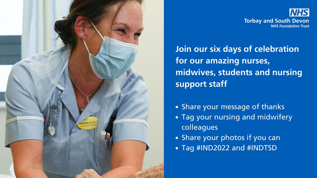 TorbaySDevonNHS's tweet photo. π | From International Day of the Midwife to International Nurses Day, weβre celebrating all our nursing and nursing support colleagues π₯³
Please join in and share your thank you messages and photos with us. Tag us (@TorbaySDevonNHS) and use #IND2022 and #INDTSD π https://t.co/oH0wiQFFdZ