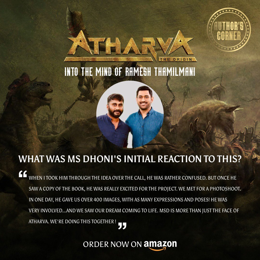 AtharvaOrigin's tweet photo. What was your initial reaction when you saw Dhoni as Atharva?

This graphic novel, the first of its kind, is all set to feature the hero of our cricketing world as a warrior, a guardian of the Earth. https://t.co/hmT1LTYwgi