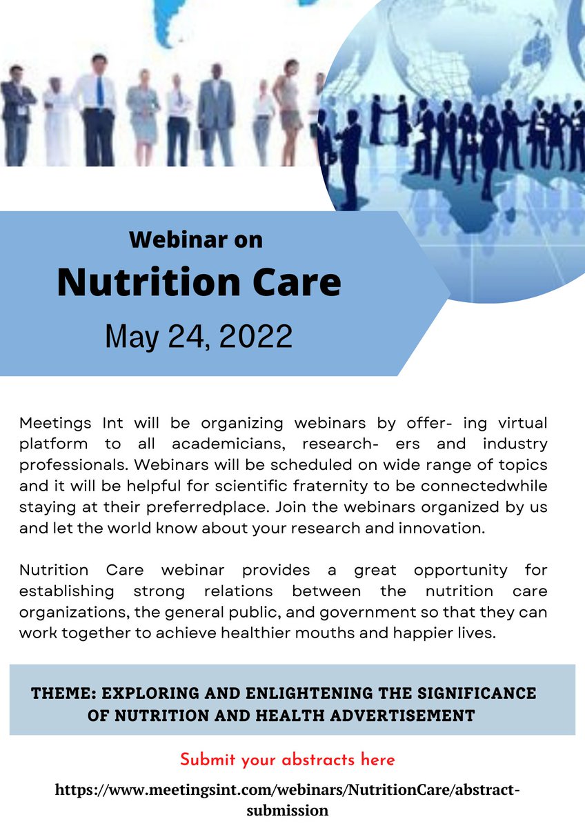 Call_papers's tweet image. Meetings International gladly invites worldwide experts for "6th International Conference on Nutrition Care", held on during December 07-08, 2022 in Dubai, UAE.
Visit: meetingsint.com/conferences/nu…
Contact us: medical.healthjournal@gmail.com
 #nutritioncare #nutrition #sportnutrition