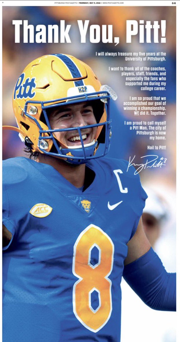 📰New #Steelers quarterback Kenny Pickett left a special message in today’s <a href="/PittsburghPG/">Pittsburgh Post-Gazette</a> paper:

“I am proud to call myself a Pitt Man. The city of Pittsburgh is now my home.”

🔗Purchase back copies here: pittsburghpostgazette.formstack.com/forms/backcopy

🔗And subscribe: my.post-gazette.com/purchase/promo…