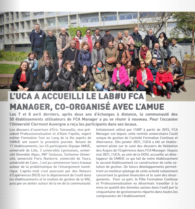 AlainFAYOLLE1's tweet photo. Dans Influx mag #info @UCAuvergne le labU #FCAManager @Amue_Com et communauté #FormPro #alternance #apprentissage @fcu_fr
merci @UCAuvergne pour son accueil très sympathique
#FCAManager : un outil en mouvement avec une communauté active 😀
@FranceUniv @sup_recherche @ADSI_FR https://t.co/s4ule5GJXH