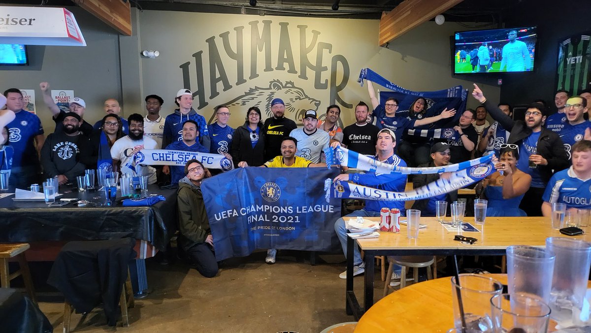 ChelseaFCAustin's tweet photo. @ChelseaFCinUSA Come join us @HaymakerAustin! 🎵"Make sure to wear your blue and see us through!"🎵

If attendance gets close to capacity #5thStand membership will be required for seating in the main viewing room. https://t.co/QfCC8qsMgW