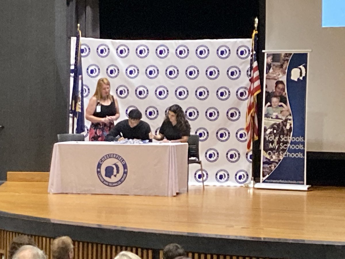 So great seeing CCPS CTE seniors at #oneCCPS Career Signing Day! <a href="/CTCHull/">Brian Russell</a>