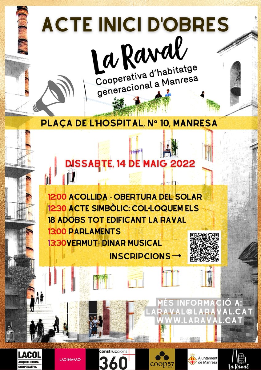 Cohabitatge Manresa (@laravalcoop) on Twitter photo Família, això és el que passa.... La Raval comença les obres! Vine a celebrar-ho amb nosaltres! <a href="/lacolarq/">Lacol cooperativa</a> <a href="/si360plus/">Construccions360+</a> <a href="/ladinamo_/">La Dinamo Fundació</a> <a href="/coop_57/">Coop57</a>
1⃣4⃣.0⃣5⃣.2⃣0⃣2⃣2⃣🫶🙌
Més info ⤵️ Família, això és el que passa.... La Raval comença les obres! Vine a celebrar-ho amb nosaltres! <a href="/lacolarq/">Lacol cooperativa</a> <a href="/si360plus/">Construccions360+</a> <a href="/ladinamo_/">La Dinamo Fundació</a> <a href="/coop_57/">Coop57</a>
1⃣4⃣.0⃣5⃣.2⃣0⃣2⃣2⃣🫶🙌
Més info ⤵️