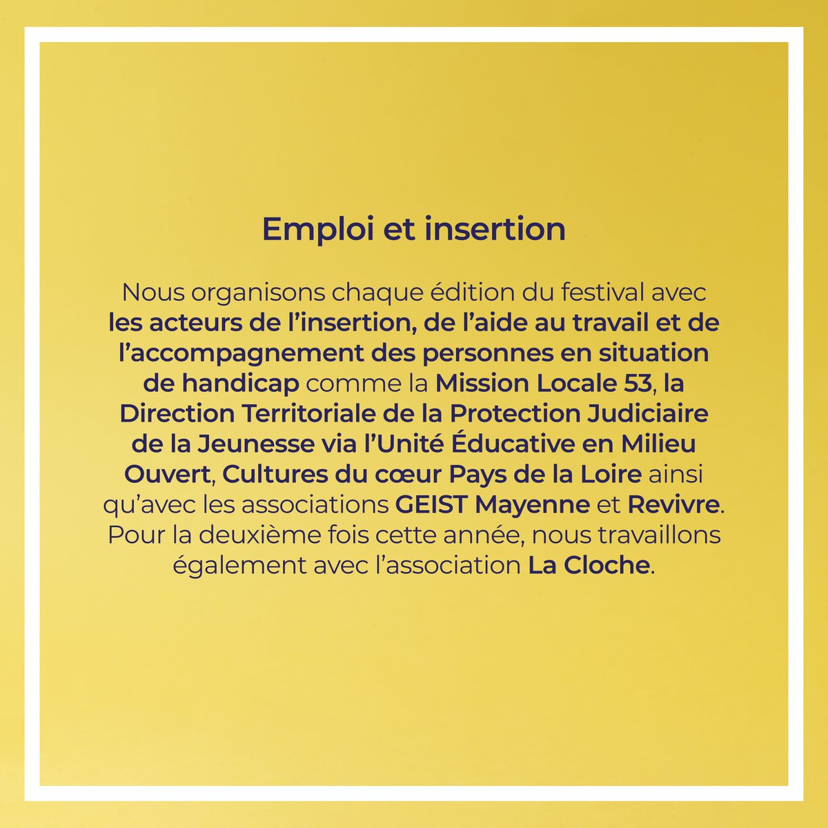 Les3elephants's tweet image. | Durable | 🤝 🍃 💚

Mission Locale Mayenne • Direction Territoriale de la Protection Judiciaire de la Jeunesse • Cultures Du Coeur Pays de la Loire • GEIST Mayenne • Revivre • @LaClocheAsso • @LavalAgglo • @Uniscitelaval • A Greener Festival • Quest Handi