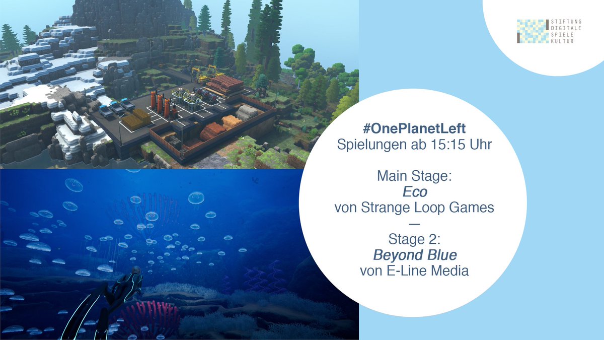 Digitale_Spiele's tweet photo. #LetsPlay Runde 2 ab 15:15 Uhr: @seb_o_mat & @ChristianHaH kooperieren bei #Eco gegen die #Klimakrise und Alan Gershenfeld (E-Line Media) taucht mit den Gründern von #Ocean2050 in die Unterwasserwelt von #BeyondBlue ab. #OnePlanetLeft
➡️ https://t.co/mWd5dOasv6 https://t.co/YjyWChH7vJ