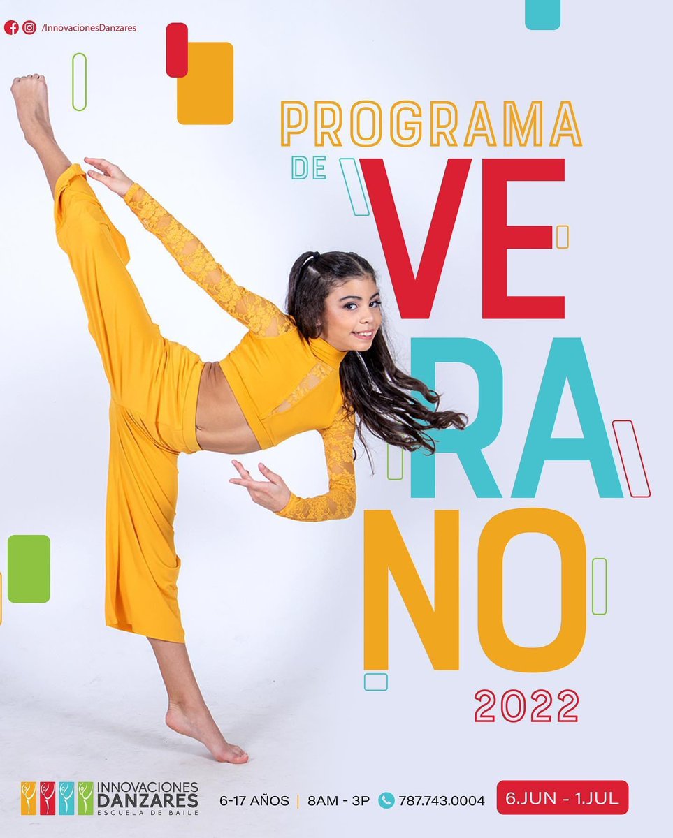 Programa de Verano #InnovacionesDanzaresEscueladeBaile
✍️ Cursos: Ballet, Puntas, Variaciones, PBT🩰, Jazz, Danza Contémporanea, AcroDanza 🤸🏿‍♂️, Hip-Hop, Salsa, Actuación 🎭, Taller Coreográfico, Grabación y Edición para baile 🎬
Horario: 8am a 3pm
Detalles: bit.ly/3sejYuL