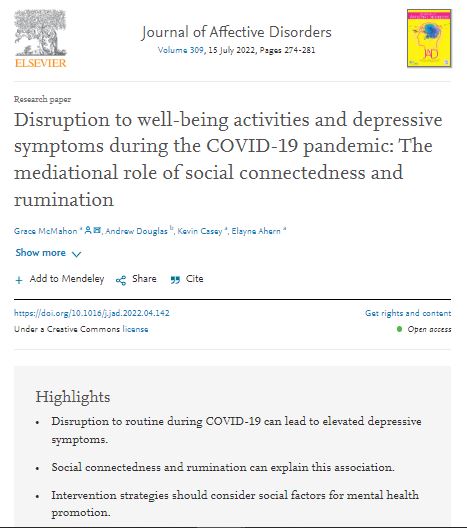 Delighted to see out our latest #openaccess paper on the impact of disruption to routine on #mentalhealth during #COVID19 available online. Have a read here:  sciencedirect.com/science/articl…