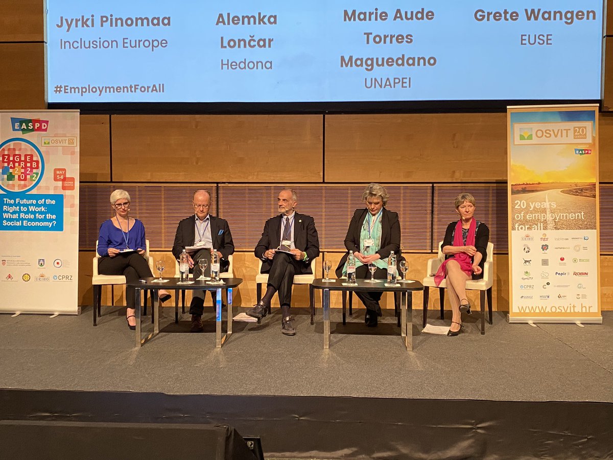 ePortfolioSE's tweet photo. At this very moment, one of our project partners, Fabrizio Fea from Scuola Viva in Italy and also member of the EASPD board, leads the central panel discussion ’Exploring high quality Jobs through the Social Economy’ at the EASPD/OSVIT conference. 
#EmploymentForAll #ePortfolioSE https://t.co/ZP0IibkydH