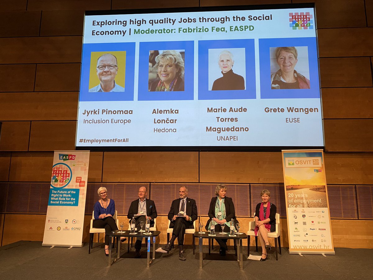 ePortfolioSE's tweet photo. At this very moment, one of our project partners, Fabrizio Fea from Scuola Viva in Italy and also member of the EASPD board, leads the central panel discussion ’Exploring high quality Jobs through the Social Economy’ at the EASPD/OSVIT conference. 
#EmploymentForAll #ePortfolioSE https://t.co/ZP0IibkydH