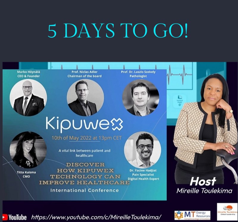 5 days left! Kipuwex International Conference 10th of May 2022!

Conference on the newest topics in the world of Med-Tech. 

Registration is free of charge.

Register:

eventbrite.com.au/e/kipuwex-inte…

#kipuwex #healthcare #remotemonitoring #painmanagement #telehealth #conference