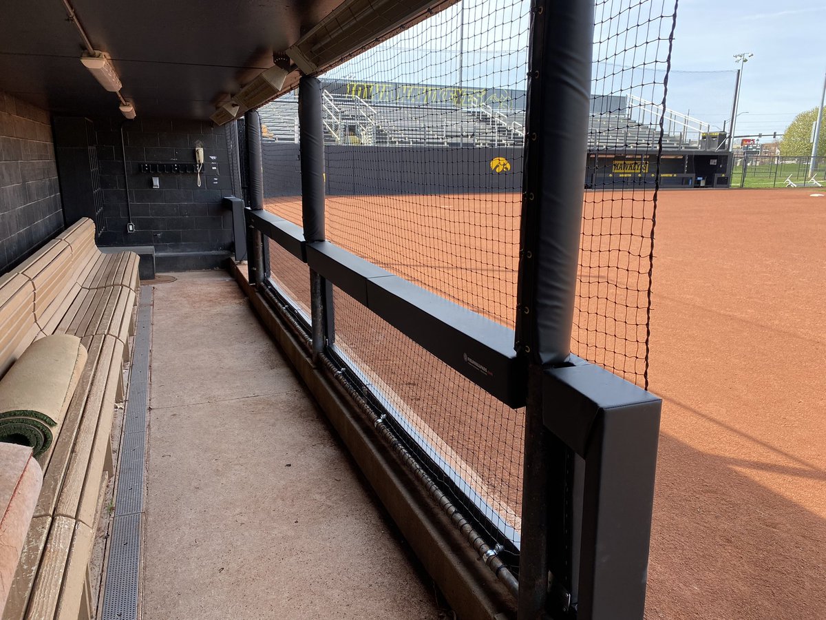 fieldwallpads's tweet photo. While the @iowasoftball squad was playing @UNISoftball yesterday we were finishing up the Hawks Wood Backed Dugout Rails and new Netting just in time for the Senior Day game tomorrow at noon vs Purdue. @DustanCoons @Todd_Lovelace @B1Gsoftball @SportsG87 #GOHAWKS https://t.co/UUQnkh0kC5