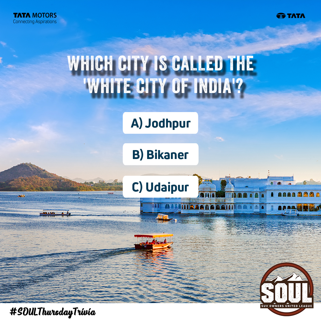 TataMotors_Cars's tweet image. Ready for this week’s #SOULThursdayTrivia? 💭 
Let’s see if you can guess this right. 🤔 Comment below!
Hint – This city is also known as the ‘City of Lakes’.

#DriveWithSOUL #ConnectWithSOUL #AboveAll #TataHarrier #Harrier #ReclaimYourLife #TataMotorsPassengerVehicles