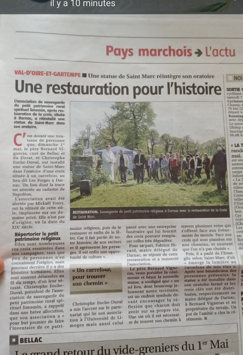 croix_les's tweet photo. Dans @lepopulaire_fr de ce ⬇️, voir l'excellent compte rendu 
#Croix #Patrimoine #Darnac 87 @tourisme87 https://t.co/Uu9ky8GsIa