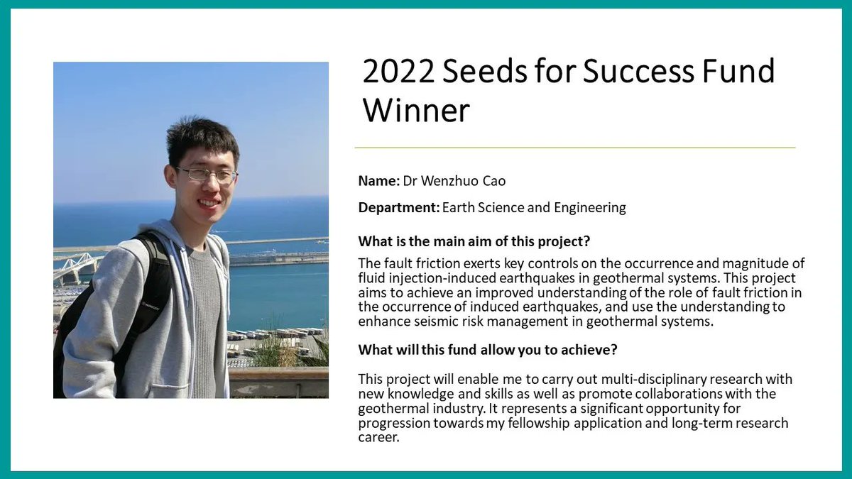 Imperial PFDC (@imperialpfdc) on Twitter photo Dr Wenzhuo Cao is a Research Associate in the Department of Earth Science and Engineering.
Find out how <a href="/CaoWenzhuo/">WenzhuoCao</a> will use the Seeds for Success fund to carry out multi-disciplinary research and progress towards fellowship applications 👇 Dr Wenzhuo Cao is a Research Associate in the Department of Earth Science and Engineering.
Find out how <a href="/CaoWenzhuo/">WenzhuoCao</a> will use the Seeds for Success fund to carry out multi-disciplinary research and progress towards fellowship applications 👇