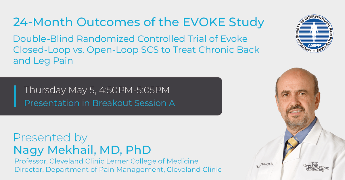 Be sure to catch Nagy Mekhail’s, MD, PhD talk at <a href="/ASIPP/">ASIPP</a> on the EVOKE Study 24m outcomes! For risks &amp; important safety information, visit saludamedical.com/safety
