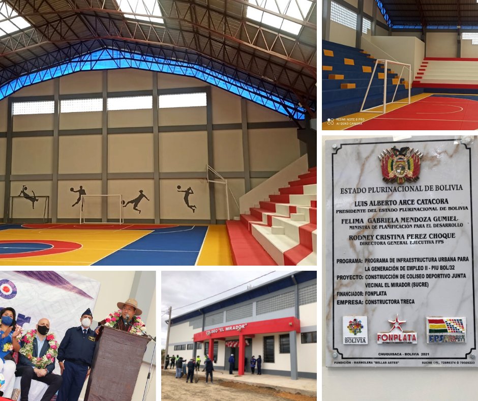 JuanNotaro's tweet photo. En Bolivia el Programa de Infraestructura Urbana II que financia @Fonplata avanza. Con la presencia del Presidente de Bolivia Luis Arce, se inauguró un coliseo deportivo en la ciudad de Sucre con capacidad para 1500 espectadores. Conozcan el programa aquí https://t.co/eqbebB5Lce https://t.co/VaOUJVG5yK