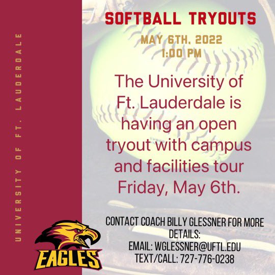 One more day before our open tryout! Contact Coach Billy with any questions. See you out there! Go Eagles!