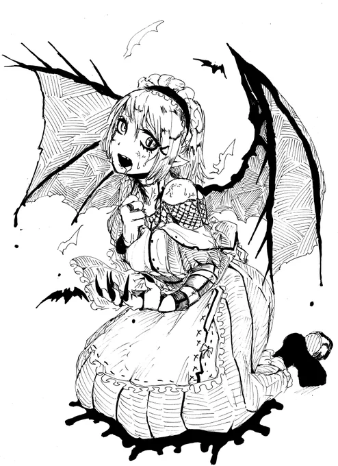 お題箱でいただきました
苦しそうに人間から吸血鬼へと変身していく時のメイドお姉さんです 