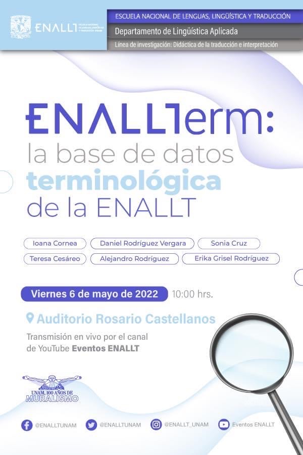 ¿Te gusta la traducción? ¡Entonces, la base de datos ENALLTerm te va a encantar! 🤩 Es este viernes 6 de mayo a las 10:00 (hora de la cuidad de México). 📅🤓
Sígue la transmisión en vivo 👉 buff.ly/3ygQNLx from <a href="/Traduc_ENALLT/">Traducción</a>