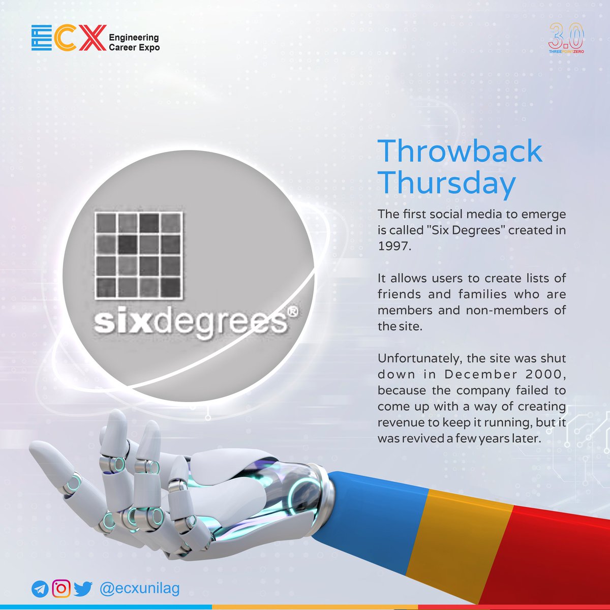 engcareerexpo's tweet image. "You're only six degrees away from everyone..." 🤔

Check out sixdegrees.com, and let us know what you think.

💙💛❤️

#ThrowbackThursday #ECX #TechThrowBacks