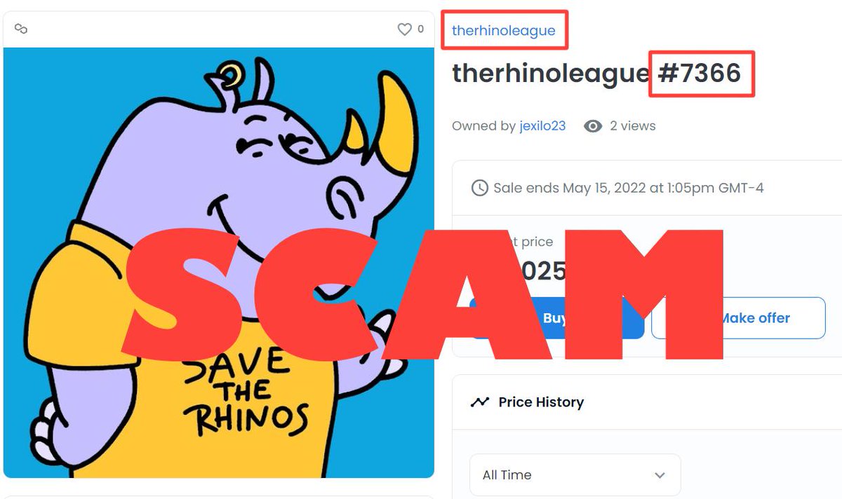 rhinoleaguenft's tweet photo. Hello guys,
We fond a scam! please REPORT on #opensea .
Our official collection on Opensea: https://t.co/fcSLbQqAVq
Our collection is maximum 5050 rhinos. They don't even have the numbers right!

#BeSafe #Rhinostrongtoguether https://t.co/uKD9zzOoY5