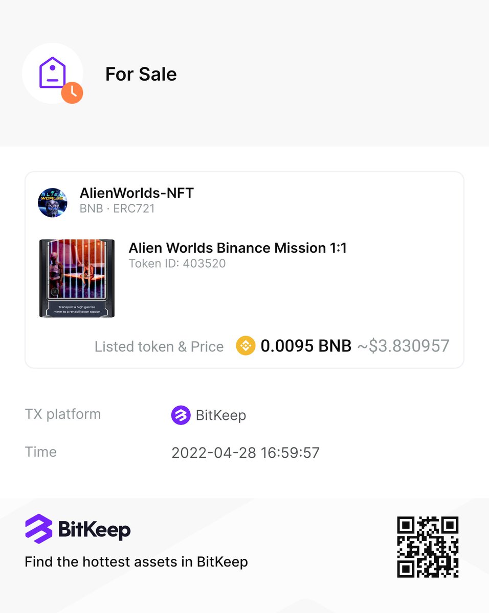 shun260294's tweet photo. Lowest Price on BitKeep Market. Welcome Buyers ♥️♥️♥️

Only 0.0095 #BNB for Alien Worlds Binance Mission 1:1 NFT. 
Buy here 👇 https://t.co/cqDd0Ol7gZ
#NFTsales #NFTCommumity #AlienWorlds #TLM #BitKeep #BNB 

@cctip_com draw  5 KROM 100  #AlienWorldsNFT https://t.co/EgHpbRoLIu