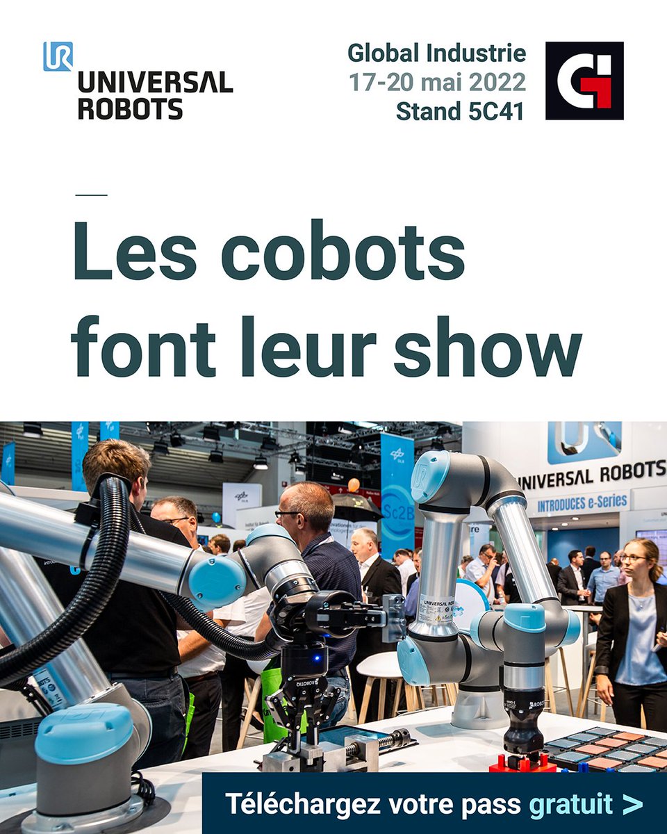 UR_France's tweet photo. Universal Robots vous donne rendez-vous au salon Global Industrie (#GiParis) 👉 https://t.co/XQGFKilxzr
12 applications mettront en scène les possibilités d’utilisation des #cobots dans différents secteurs industriels ! https://t.co/9USmxdRi4Q