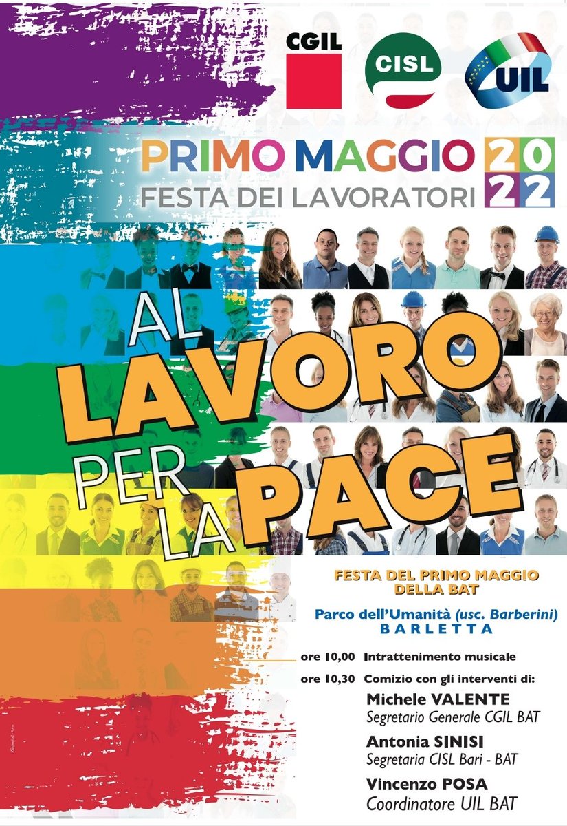 cgilbat's tweet photo. 🟥 Il #primomaggio2022 nella #Bat è a #Barletta
 La festa del lavoro quest'anno è dedicata al tema della #pace
Dalle 10 al parco dell'umanità 👇🏻 https://t.co/N8GDpDkZDV