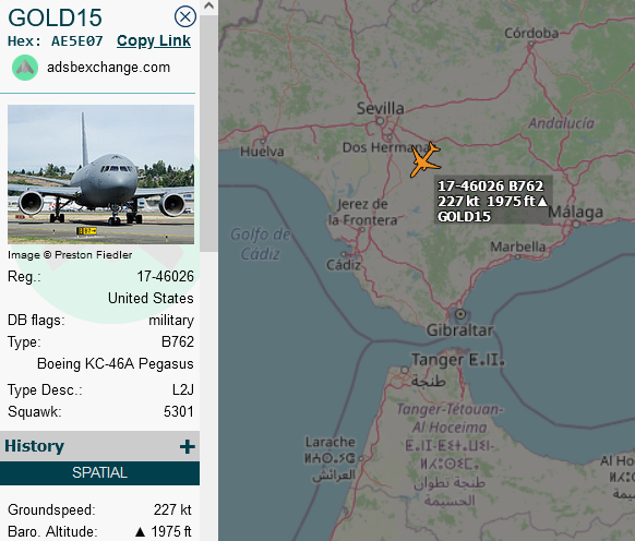 SirListenalot's tweet photo. #KC46 #AE5E07 as #GOLD15 on a round trip out of Moron likely dragging two "SJ" #F15's bound for Muwaffaq Salti, Jordan
@dparody https://t.co/fctnvjy9hT