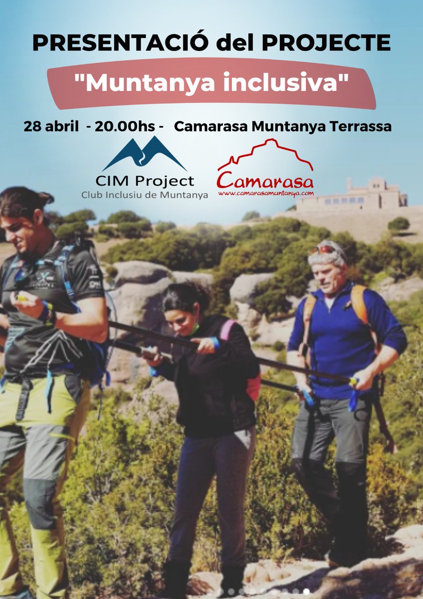somcimproject's tweet photo. 📅 28 de abril a las 20h
📌 En @camarasamuntanya , Terrassa.
❓ Vindràs?
#projectcim #inclusividad #montañainclusiva #inclusivitat #muntanyainclusiva #team #nature #sports #terrassa #ponencia #información #cimproject #capacitat https://t.co/Dzg918OWZE