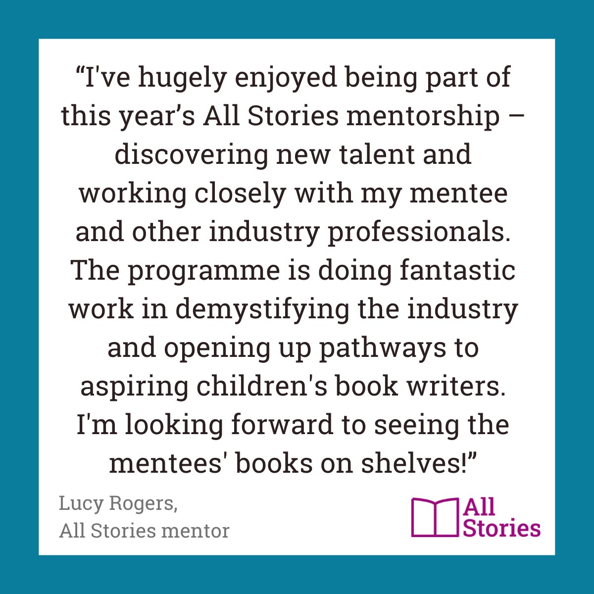 AllStoriesWrite's tweet photo. βThe programme is doing fantastic work in demystifying the industry and opening up pathways to aspiring children's book writers.β @LucyRoge, #AllStories mentor.
#allstorieswrite #allstoriesmatter #representation #inclusion #diversity #mentorship #kidlit #writing #creativewriting https://t.co/RBU4K84MmI