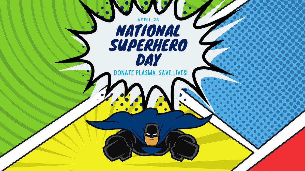 KEDPLASMAUSA's tweet photo. On National Superhero Day, remember: #AnyoneCanBeAHero! To people receiving plasma derived therapies, plasma donors are superheroes. 

Visit https://t.co/rhM4xqR1IE to find a center. Become a superhero today! 

#NationalSuperheroDay #PlasmaDonorsSaveLives https://t.co/Vik04h3qvH